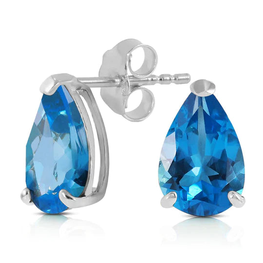 Gold Stud Earrings Blue Topaz