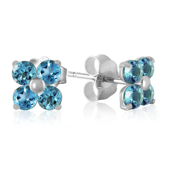 Gold Stud Earrings Blue Topaz