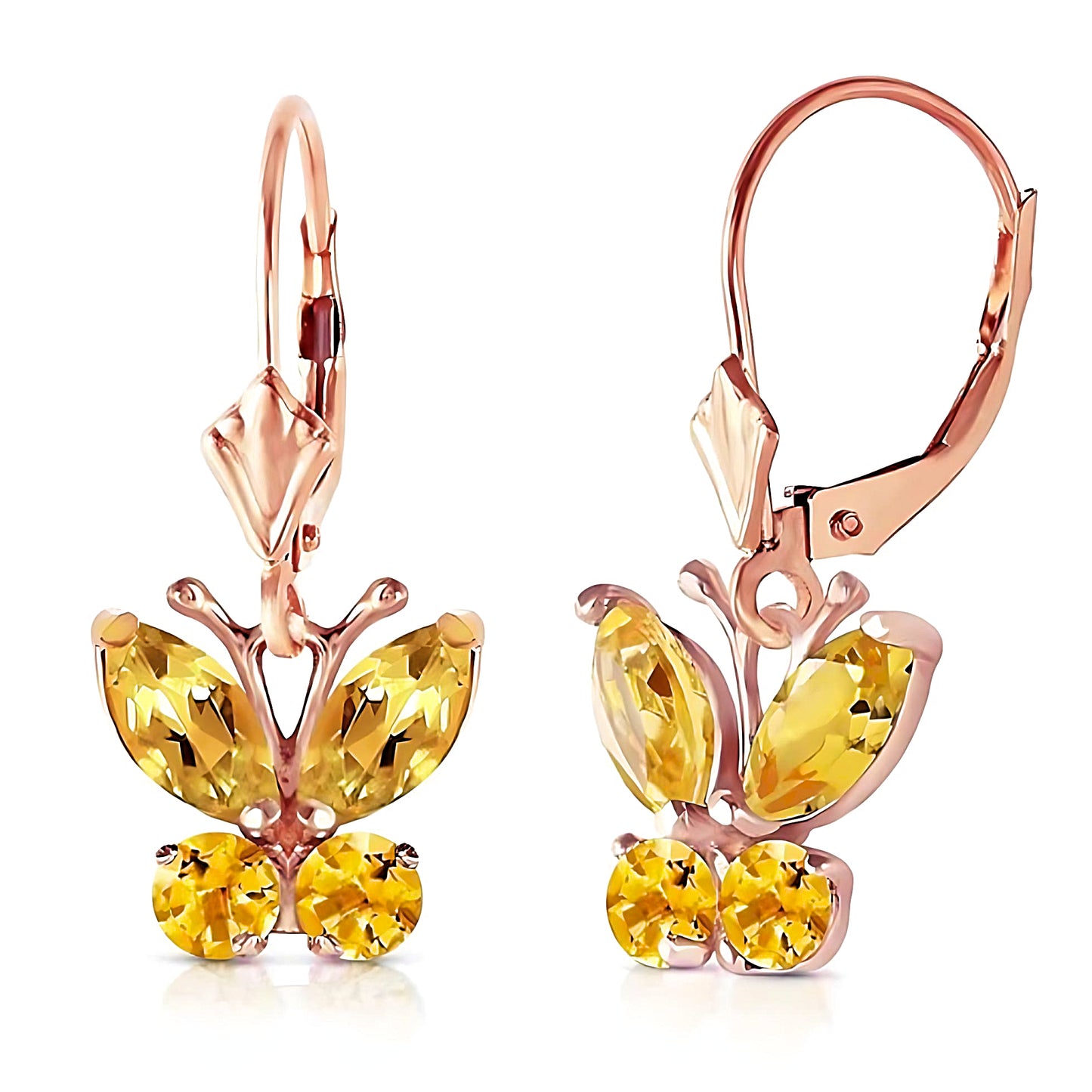 Gold Butterfly Earrings Citrines