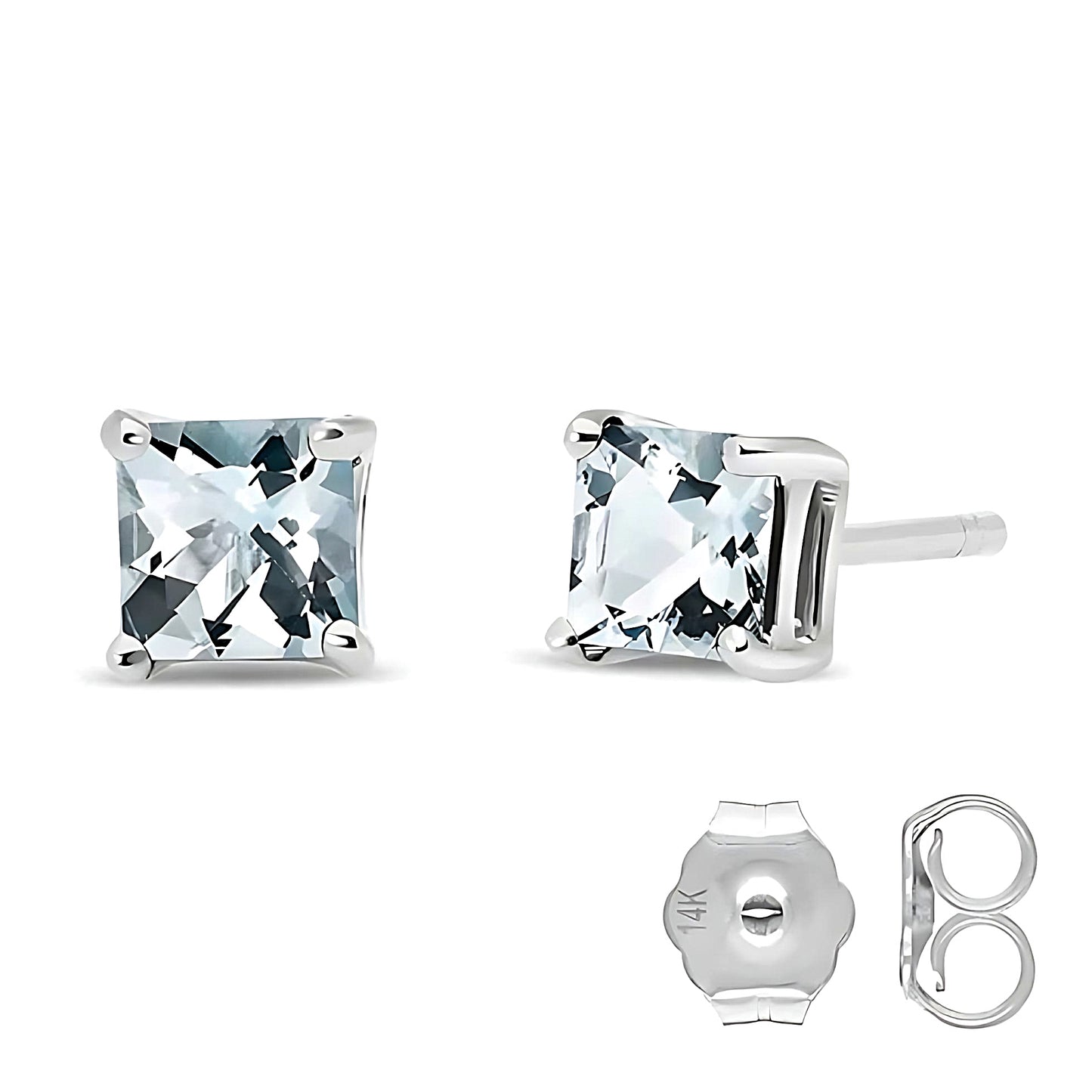 Gold Stud Earrings Aquamarine