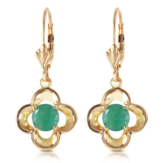 Gold Leverback Earrings Emeralds