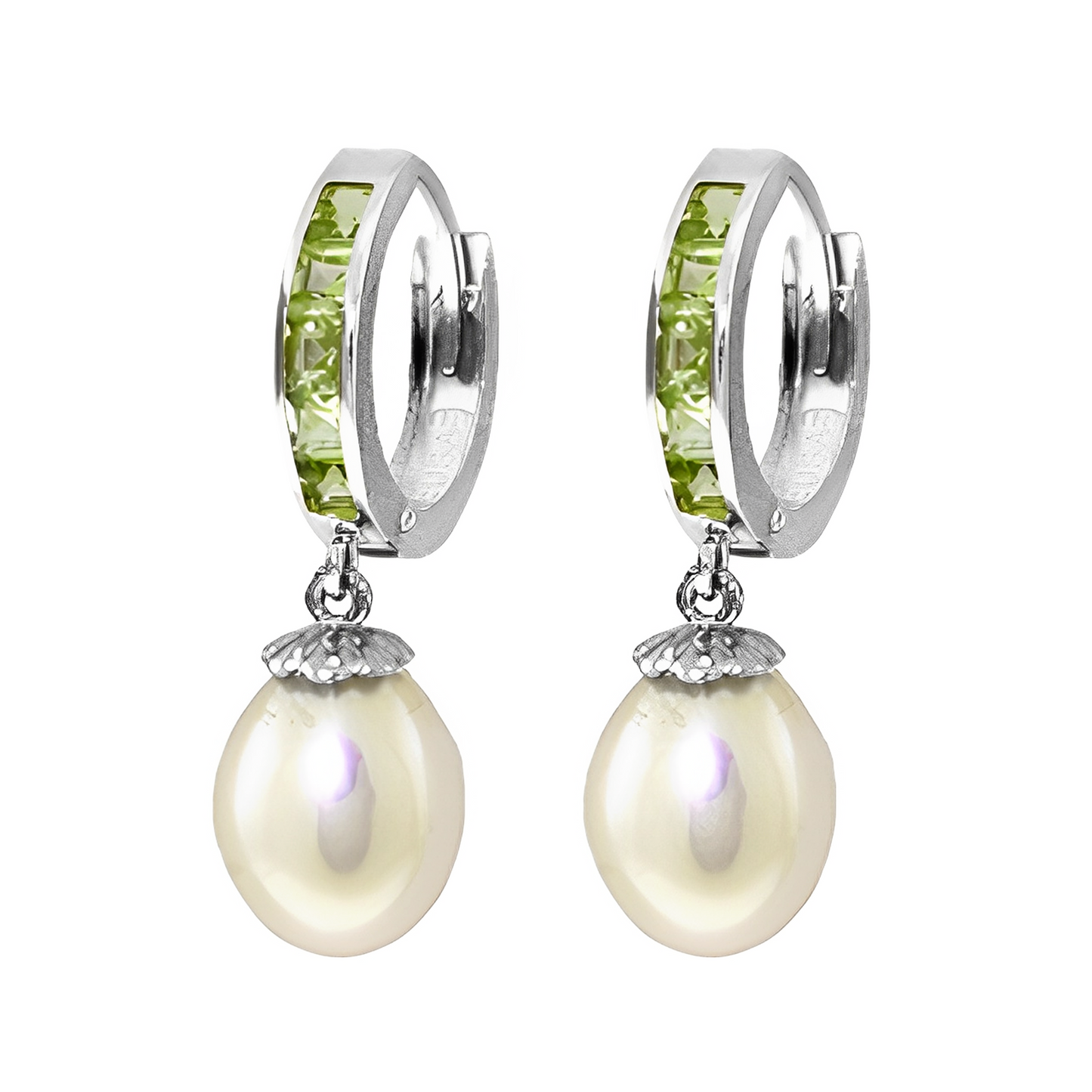 Hoop Earrings Peridot Pearl