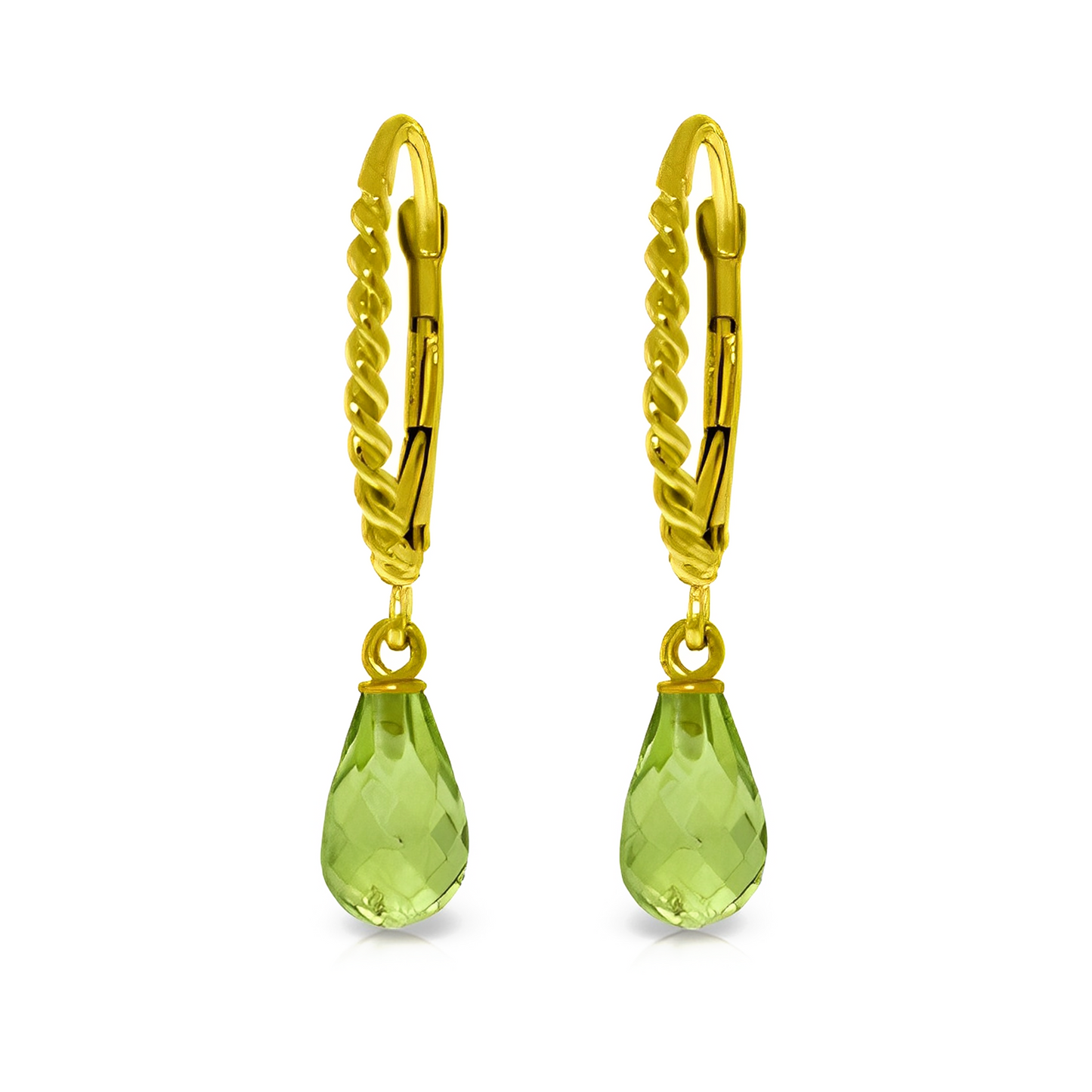 Gold Leverback Earrings Briolette Peridot