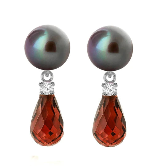 Stud Earrings Diamond Garnet Black Pearrings