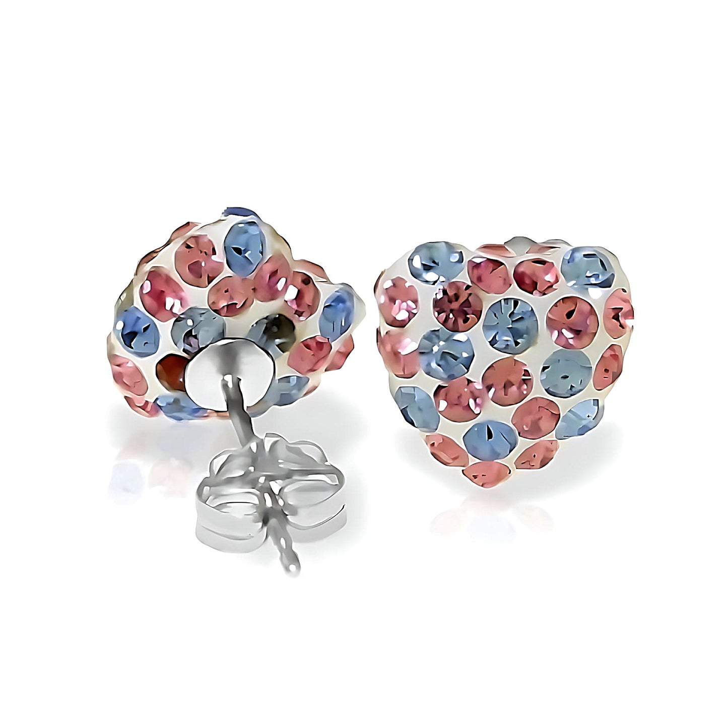 Gold Multi Color Cz Heart Stud Earrings