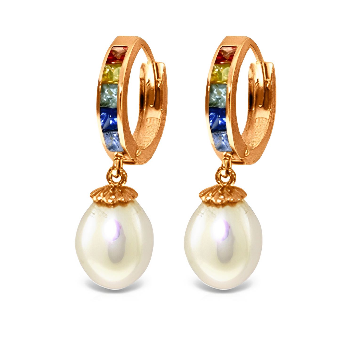 Hoop Earrings Multicolor Sapphire Pearls