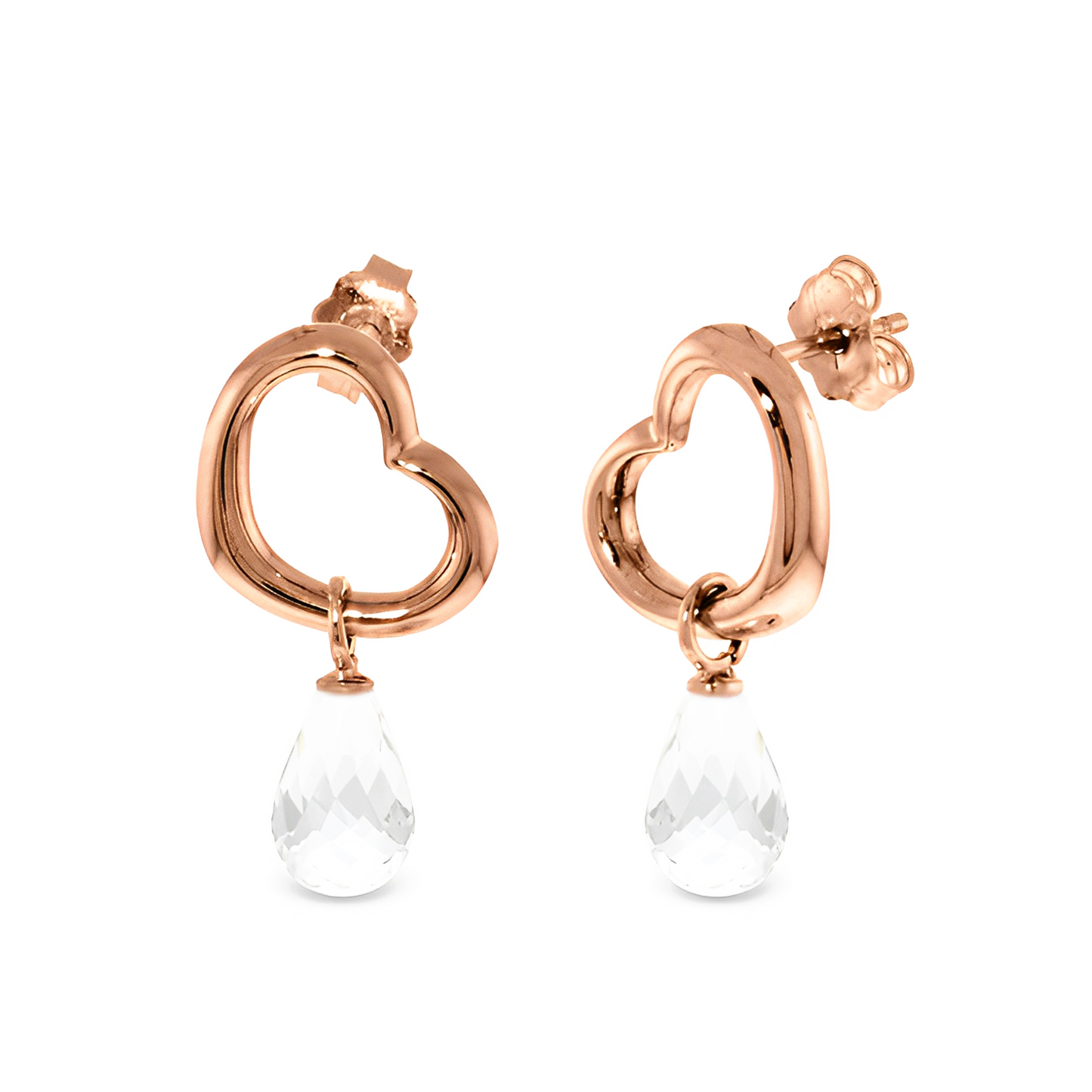 14K Gold Heart Earrings White Topaz