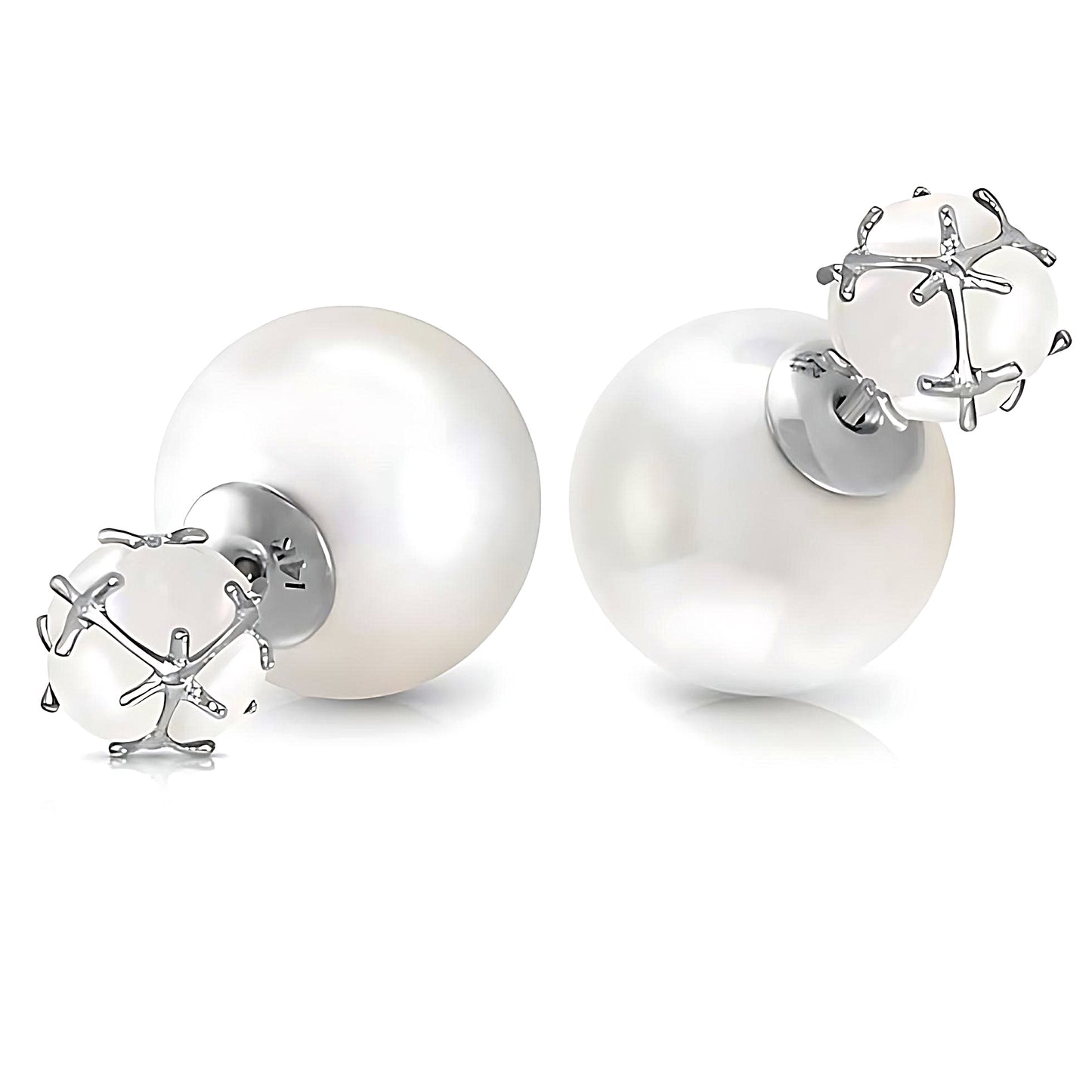 14K Gold Pearls And Opals Stud Earrings