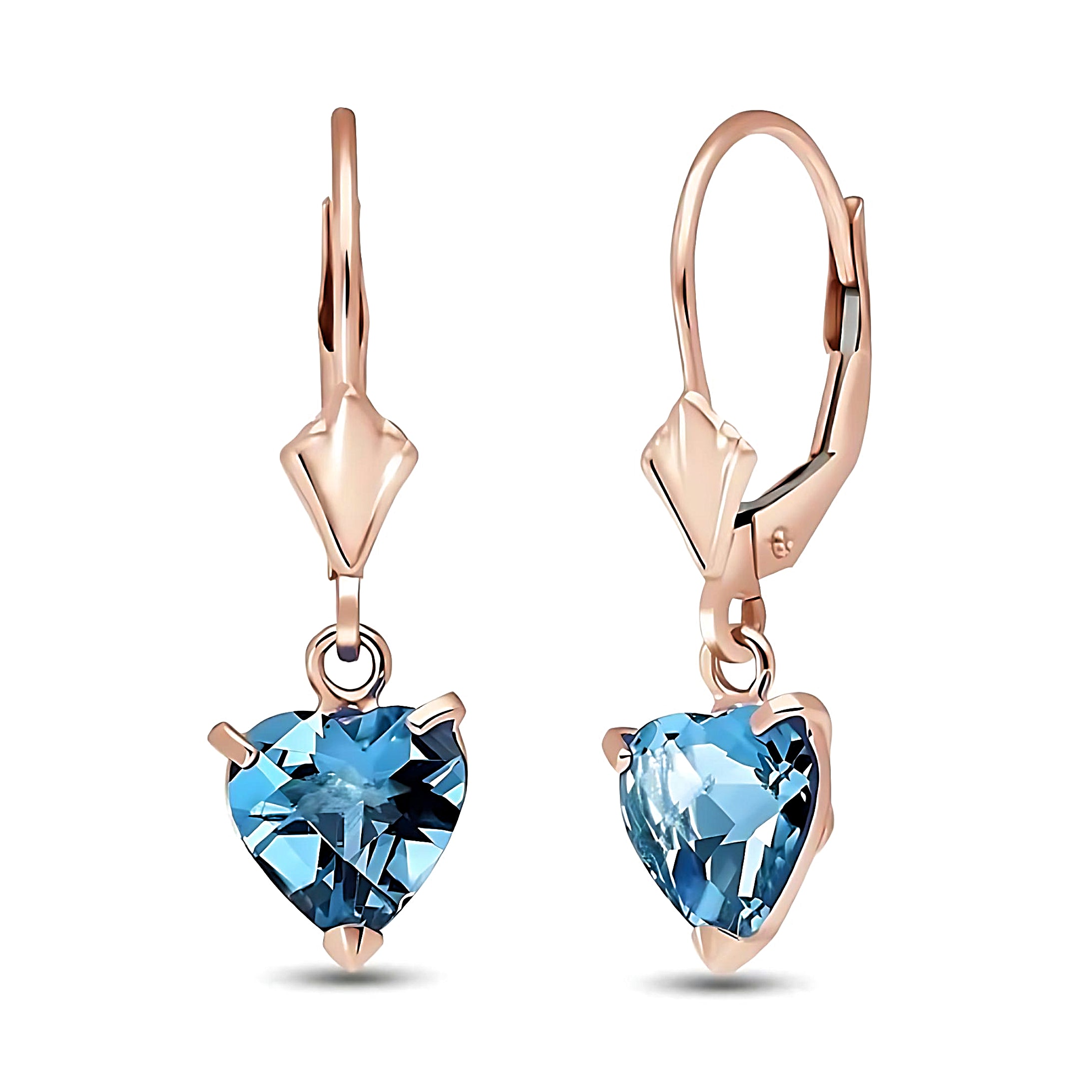 Gold Leverback Earrings Blue Topaz
