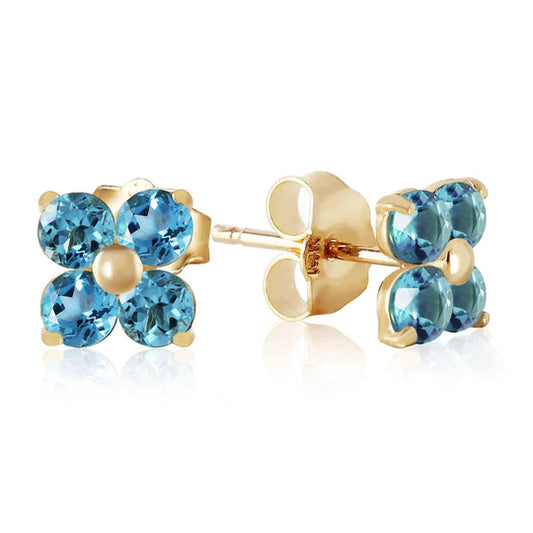 Gold Stud Earrings Blue Topaz