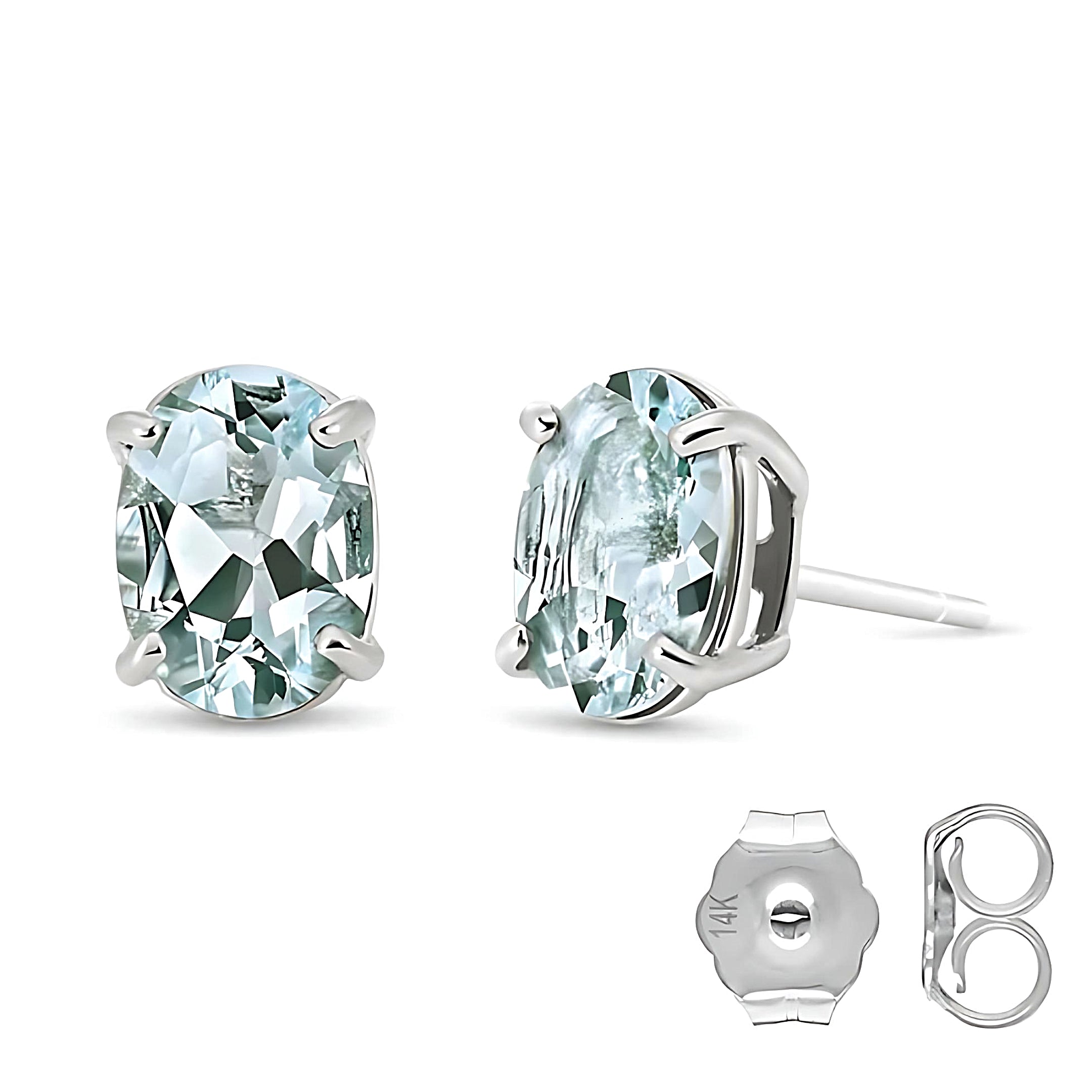 Gold Stud Earrings Aquamarines