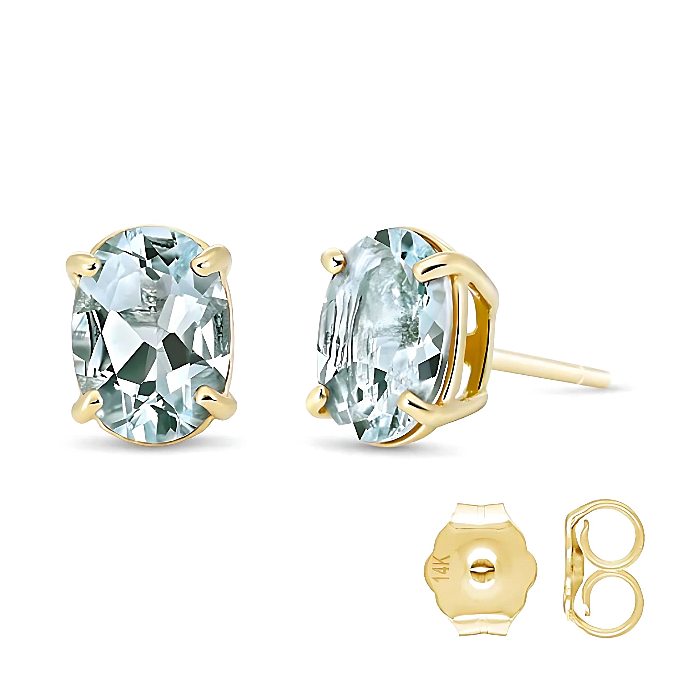 Gold Stud Earrings Aquamarines
