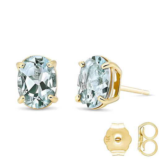 Gold Stud Earrings Aquamarines