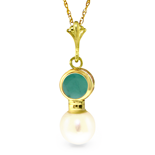 Gold Necklace Emerald Pearrings