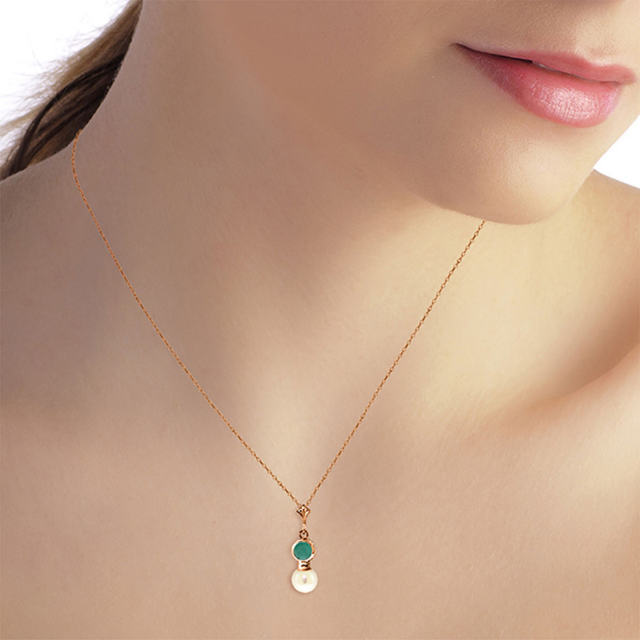 Gold Necklace Emerald Pearrings