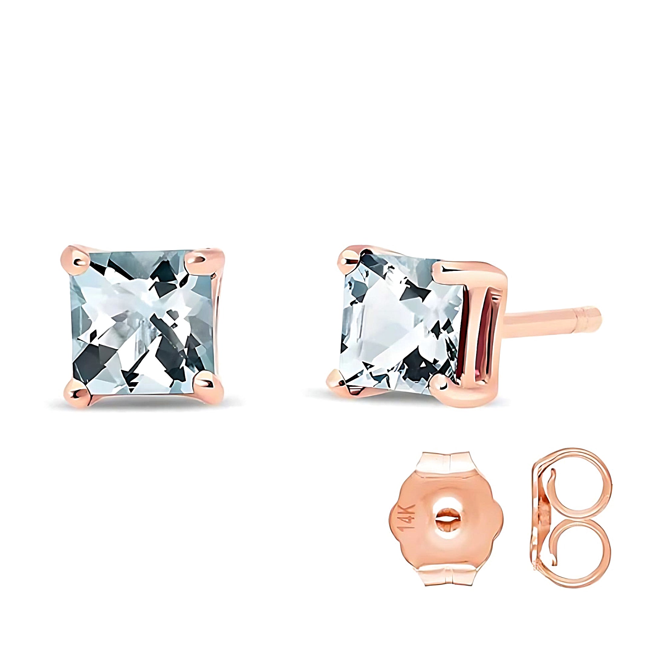 Gold Stud Earrings Aquamarine