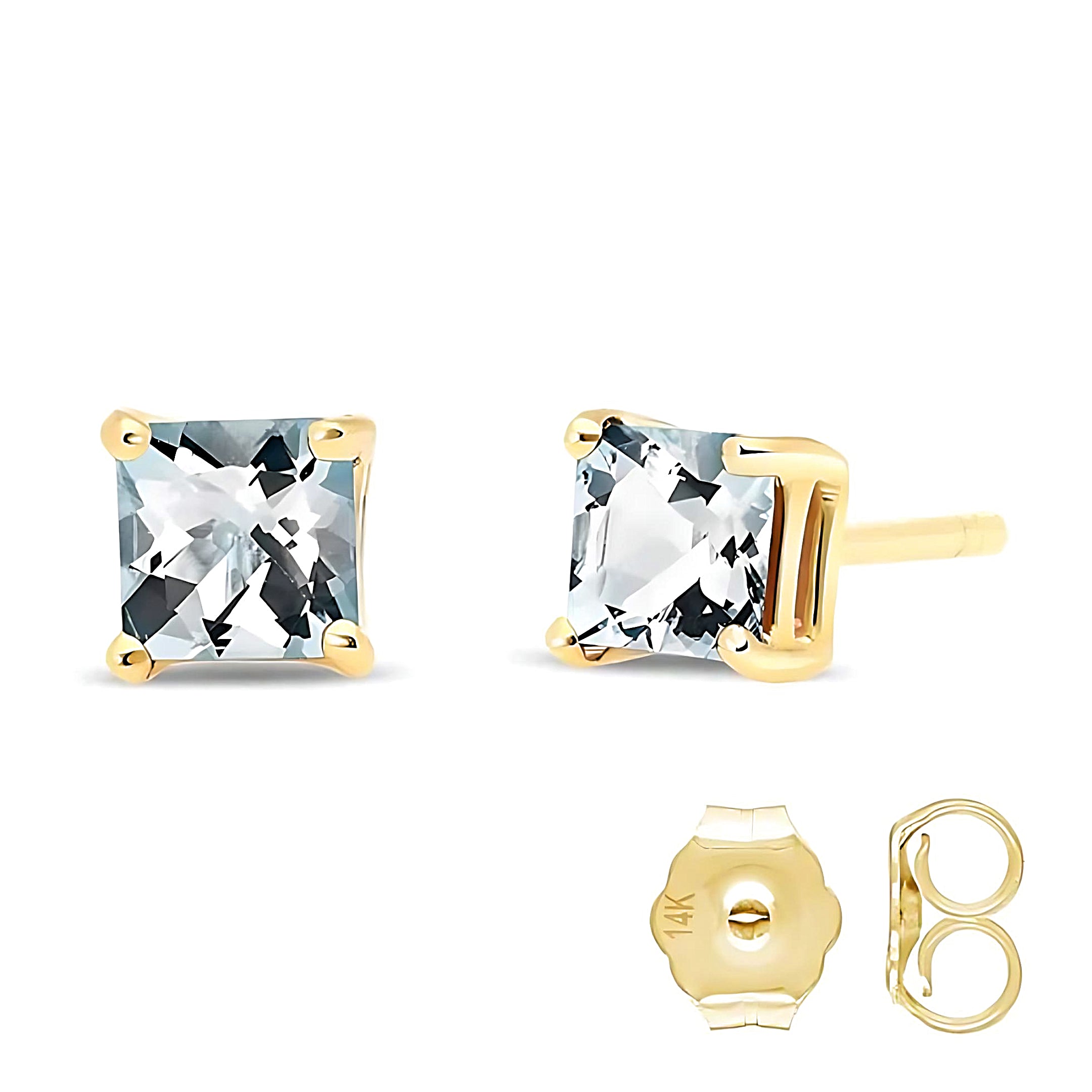 Gold Stud Earrings Aquamarine