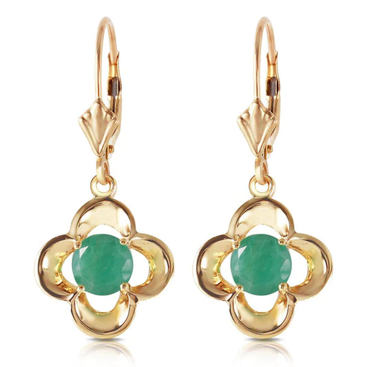 Gold Leverback Earrings Emeralds
