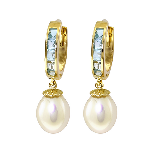 Hoop Earrings Aquamarine Pearl