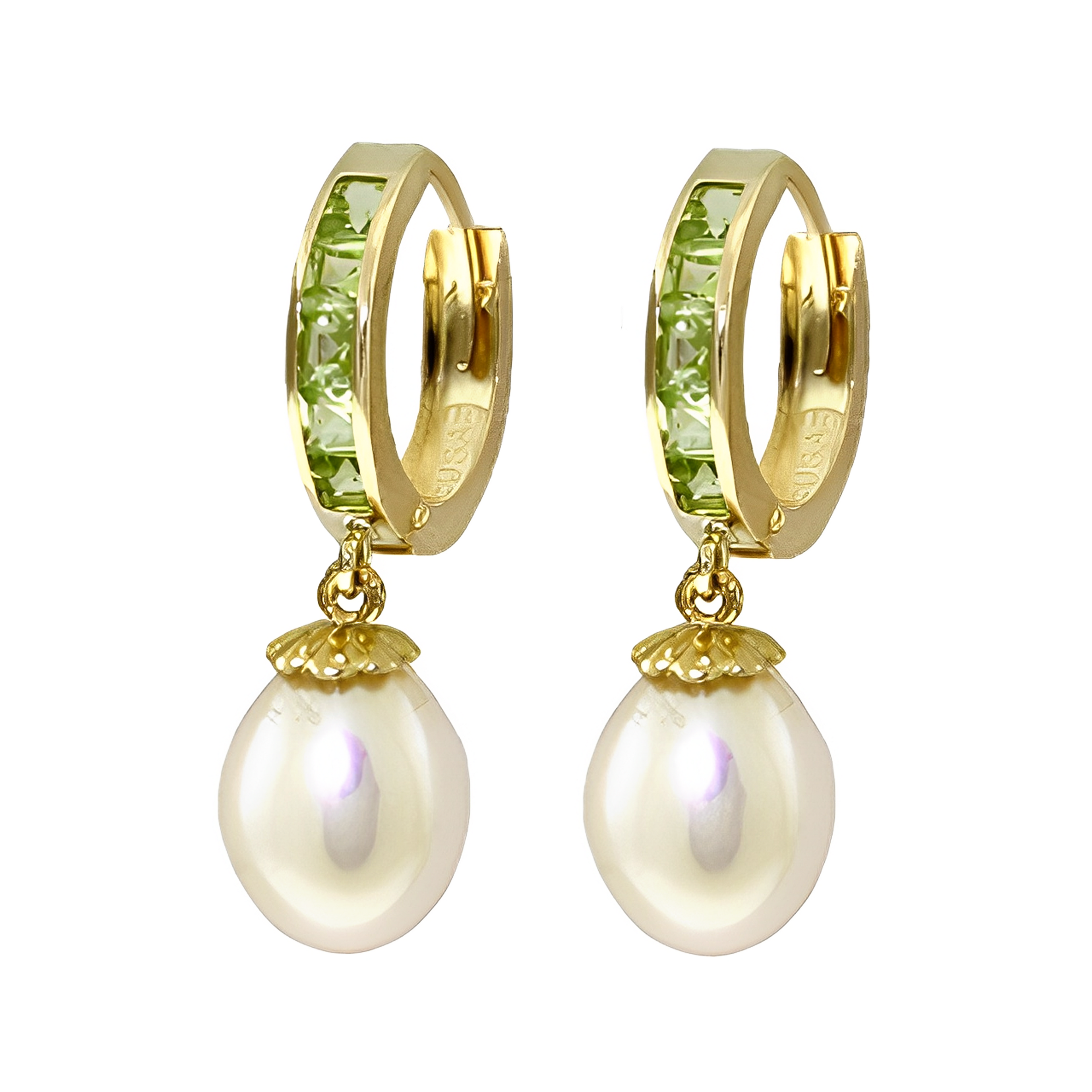 Hoop Earrings Peridot Pearl