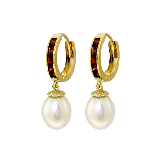 Hoop Earrings Garnet Pearl