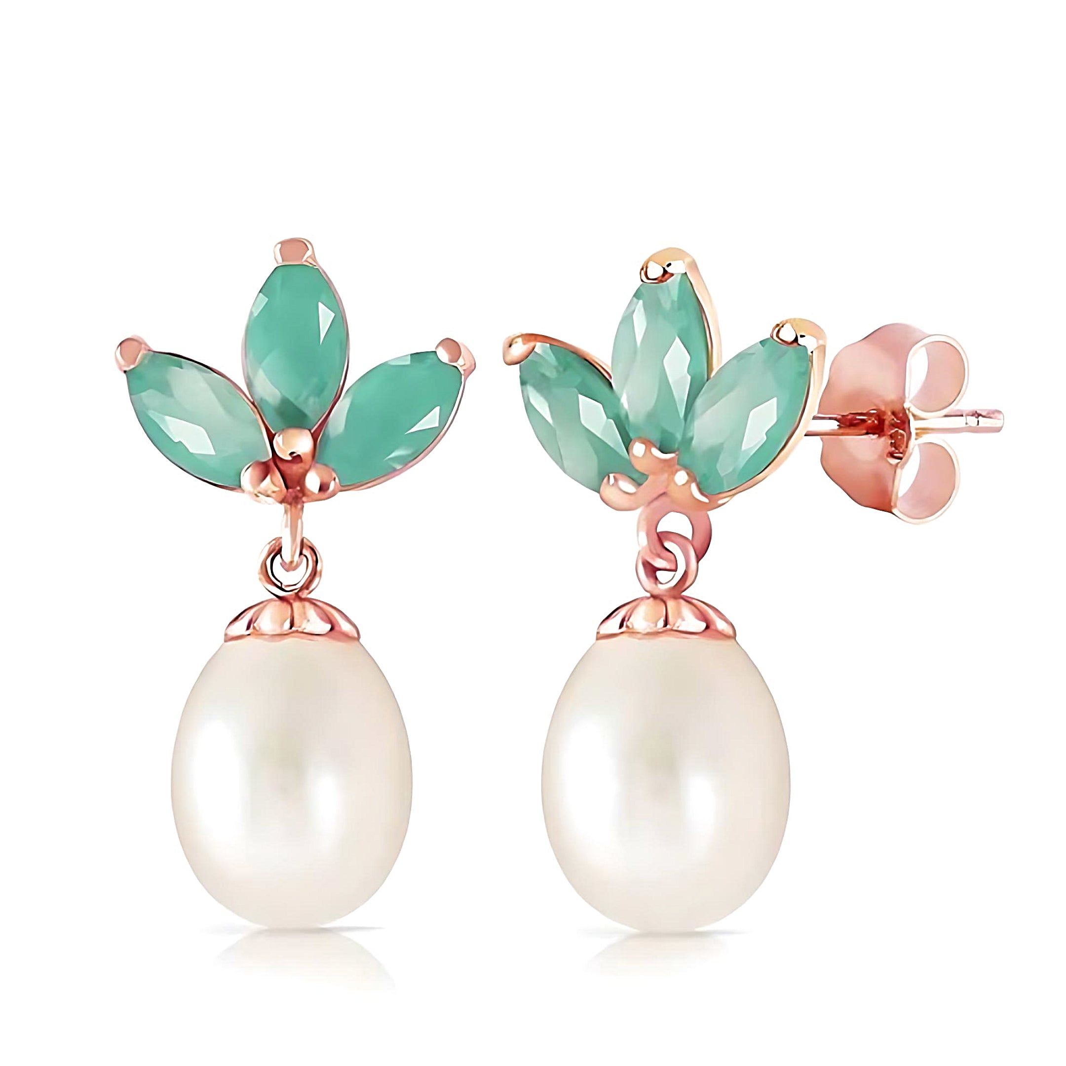 Gold Dangling Earrings Pearrings Emerald
