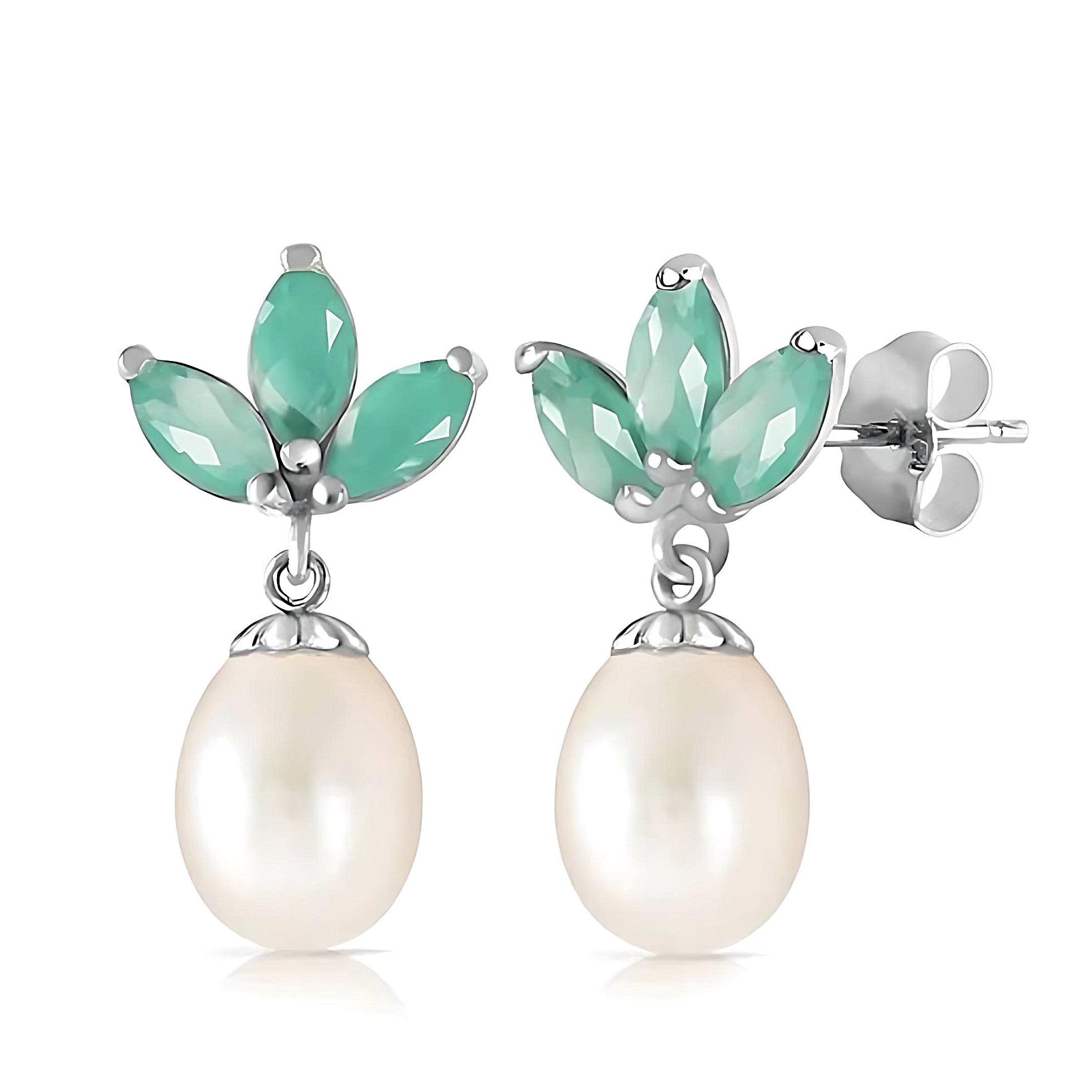 Gold Dangling Earrings Pearrings Emerald