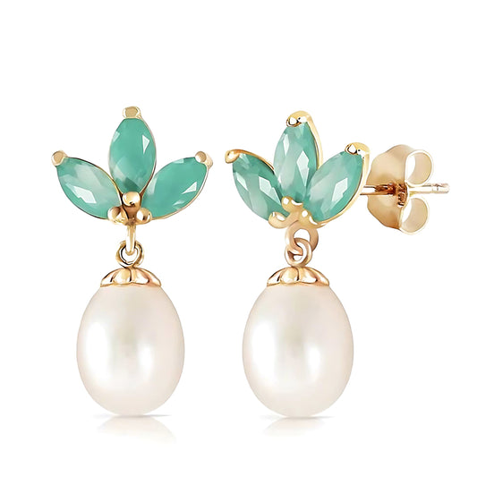 Gold Dangling Earrings Pearrings Emerald