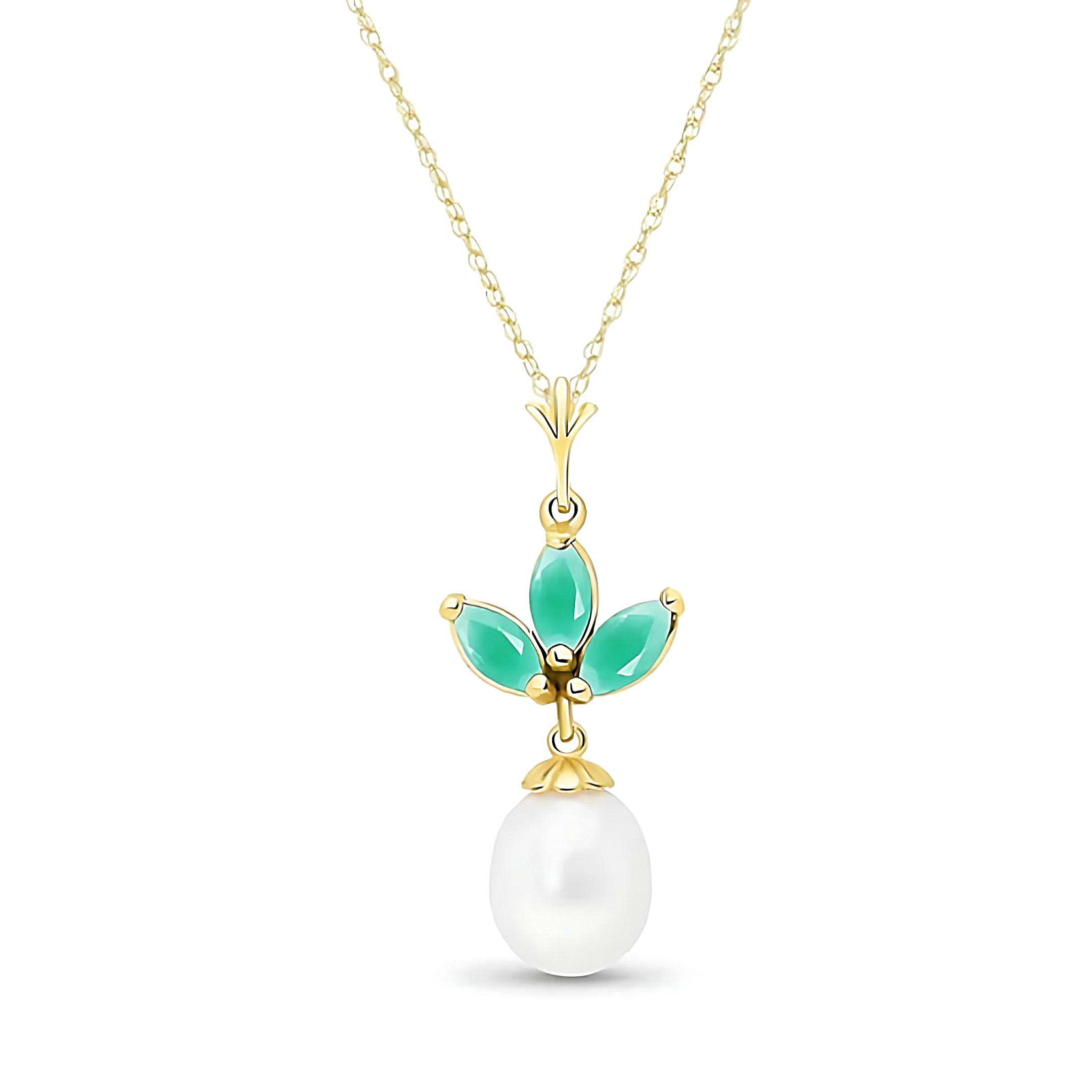 Gold Necklace Pearrings Emeralds