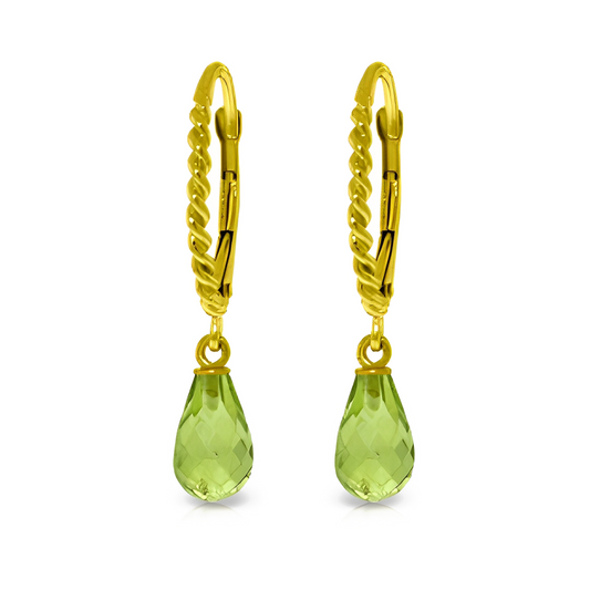 Gold Leverback Earrings Briolette Peridot