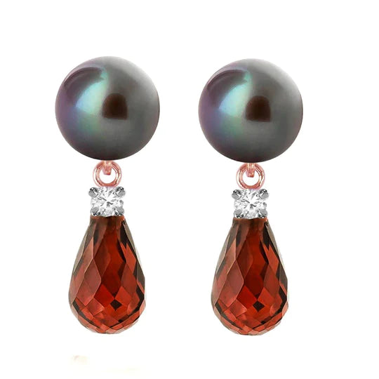 Stud Earrings Diamond Garnet Black Pearrings