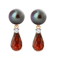 Stud Earrings Diamond Garnet Black Pearrings
