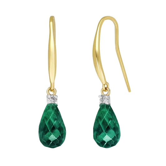 Gold Fishhook Earrings Diamond Emeralds