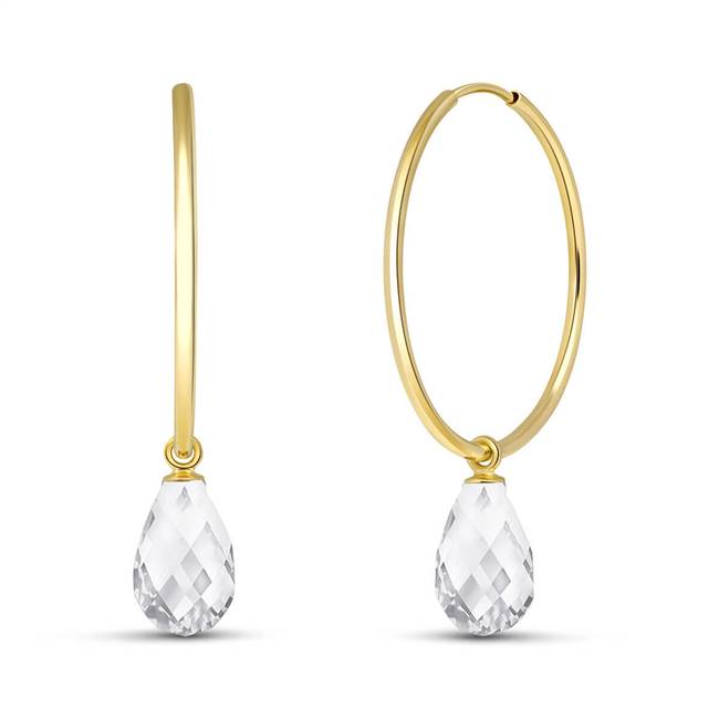 Gold Hoop Earrings White Topaz