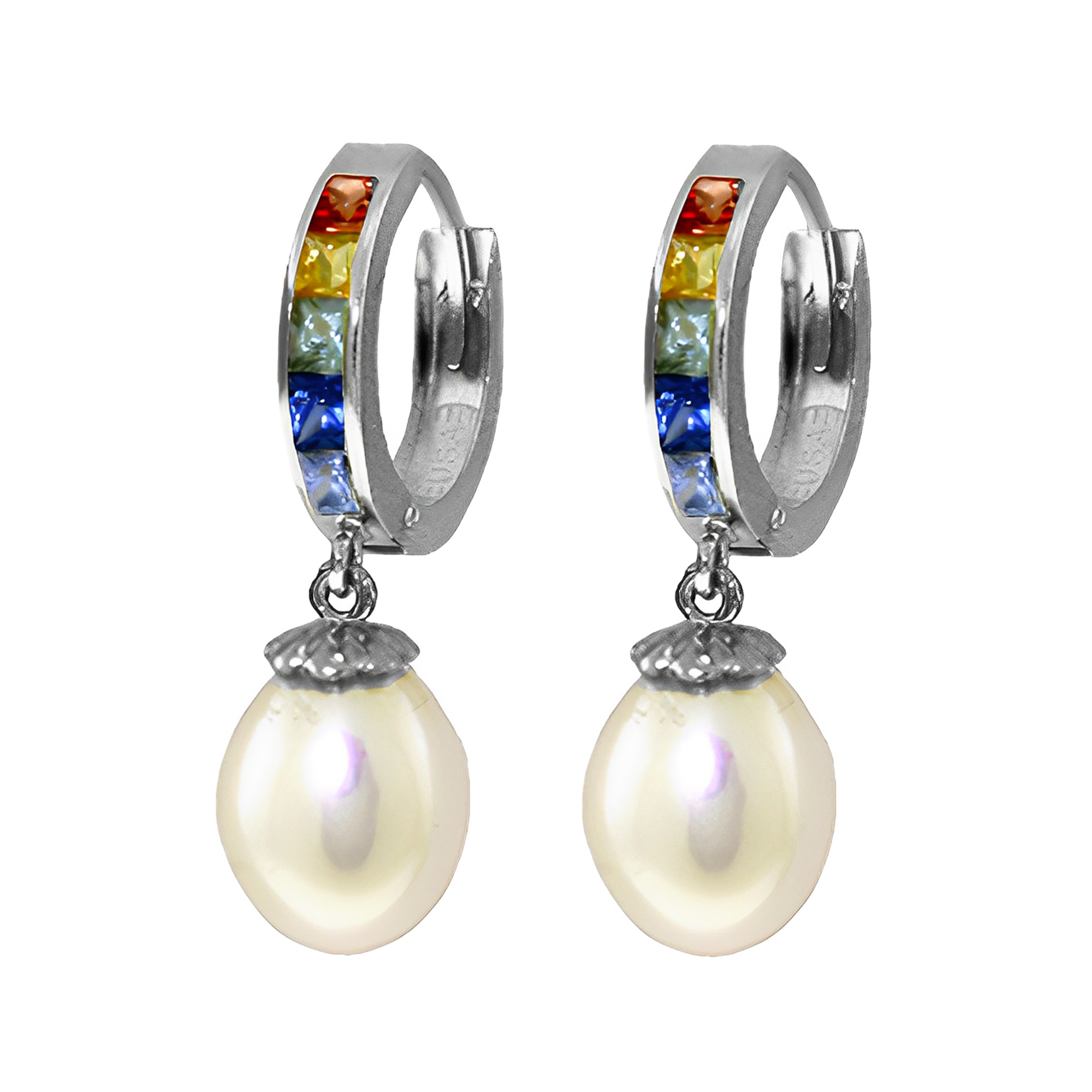 Hoop Earrings Multicolor Sapphire Pearls