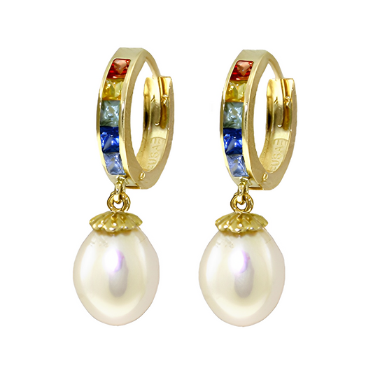 Hoop Earrings Multicolor Sapphire Pearls