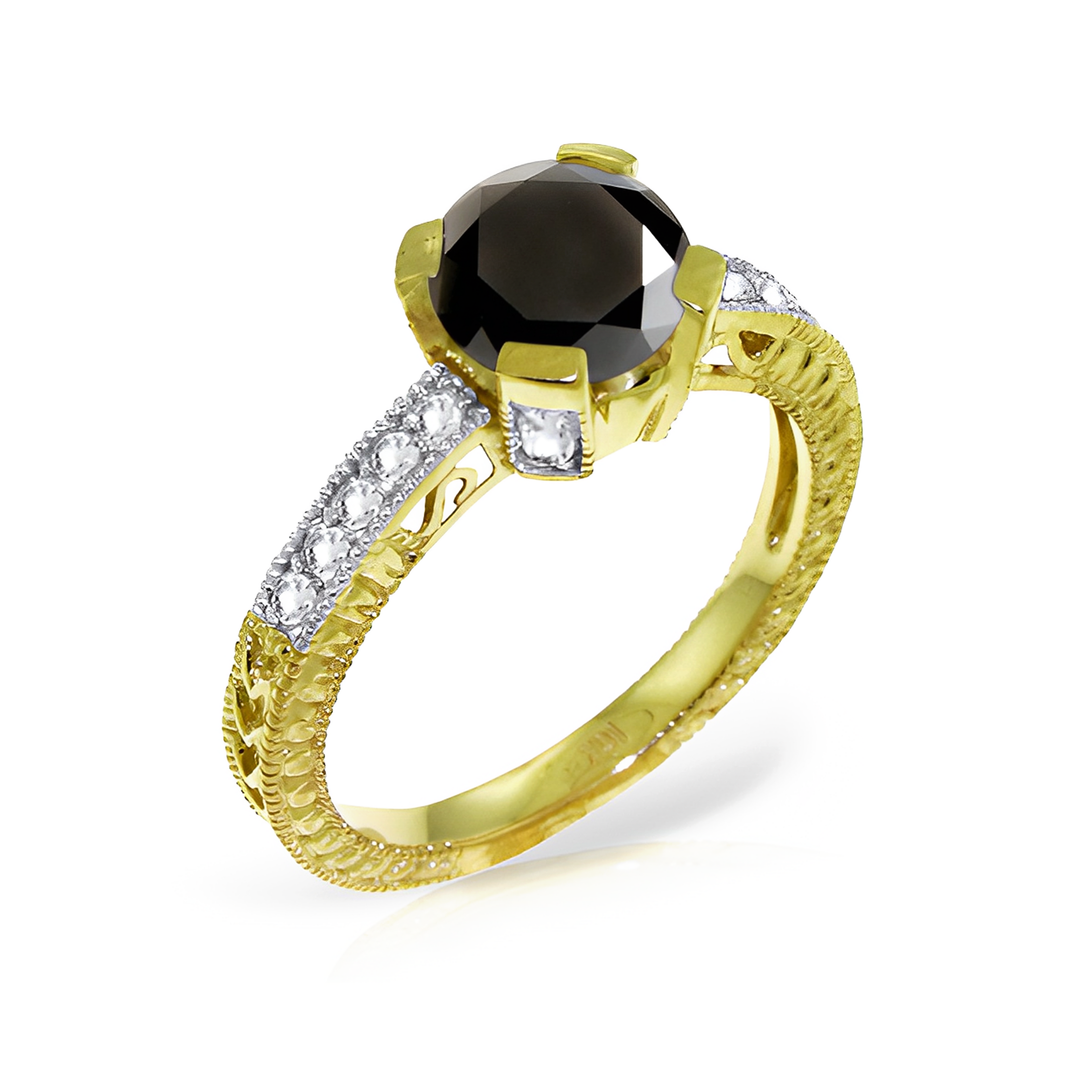 14K Gold Ring White & Black Diamonds