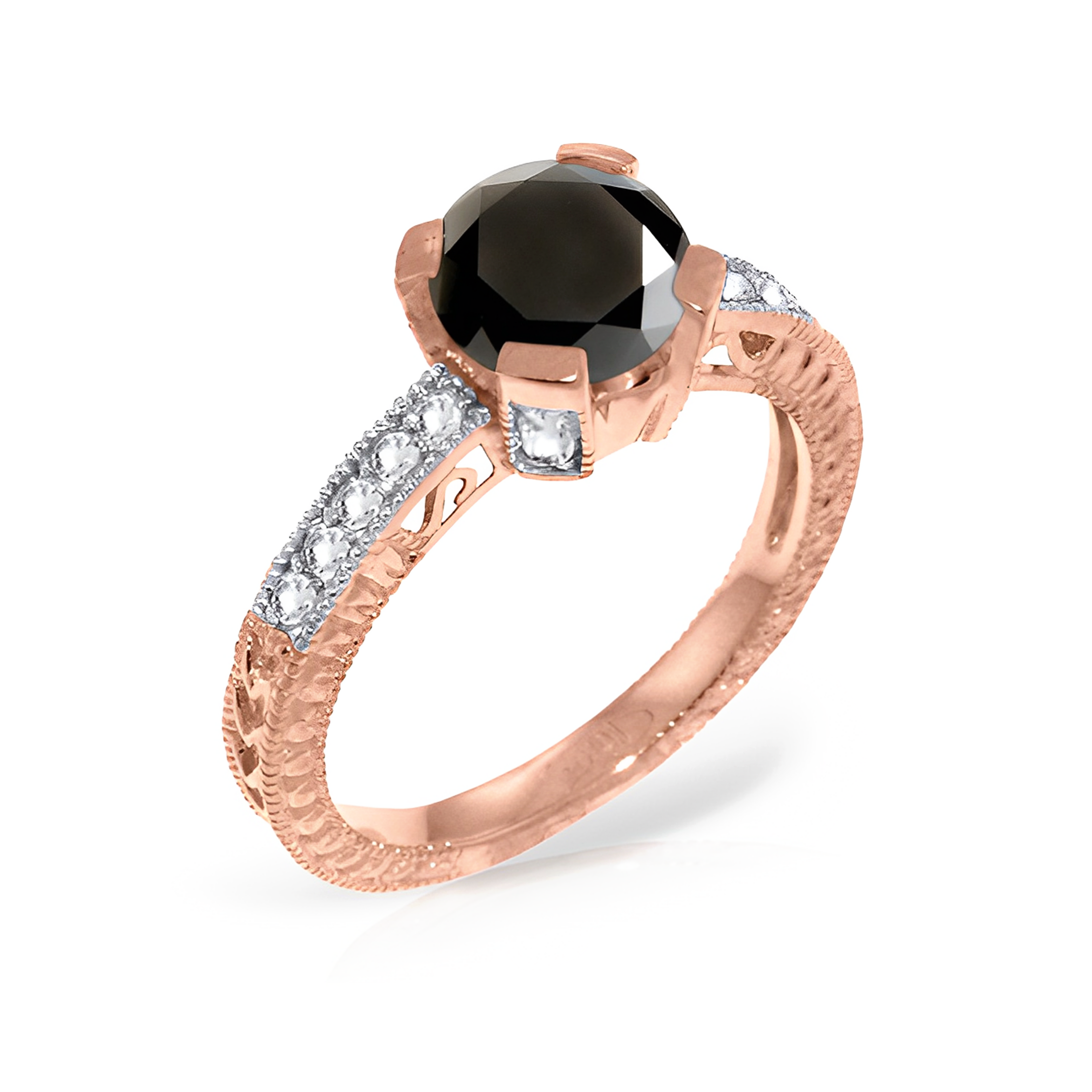 14K Gold Ring White & Black Diamonds