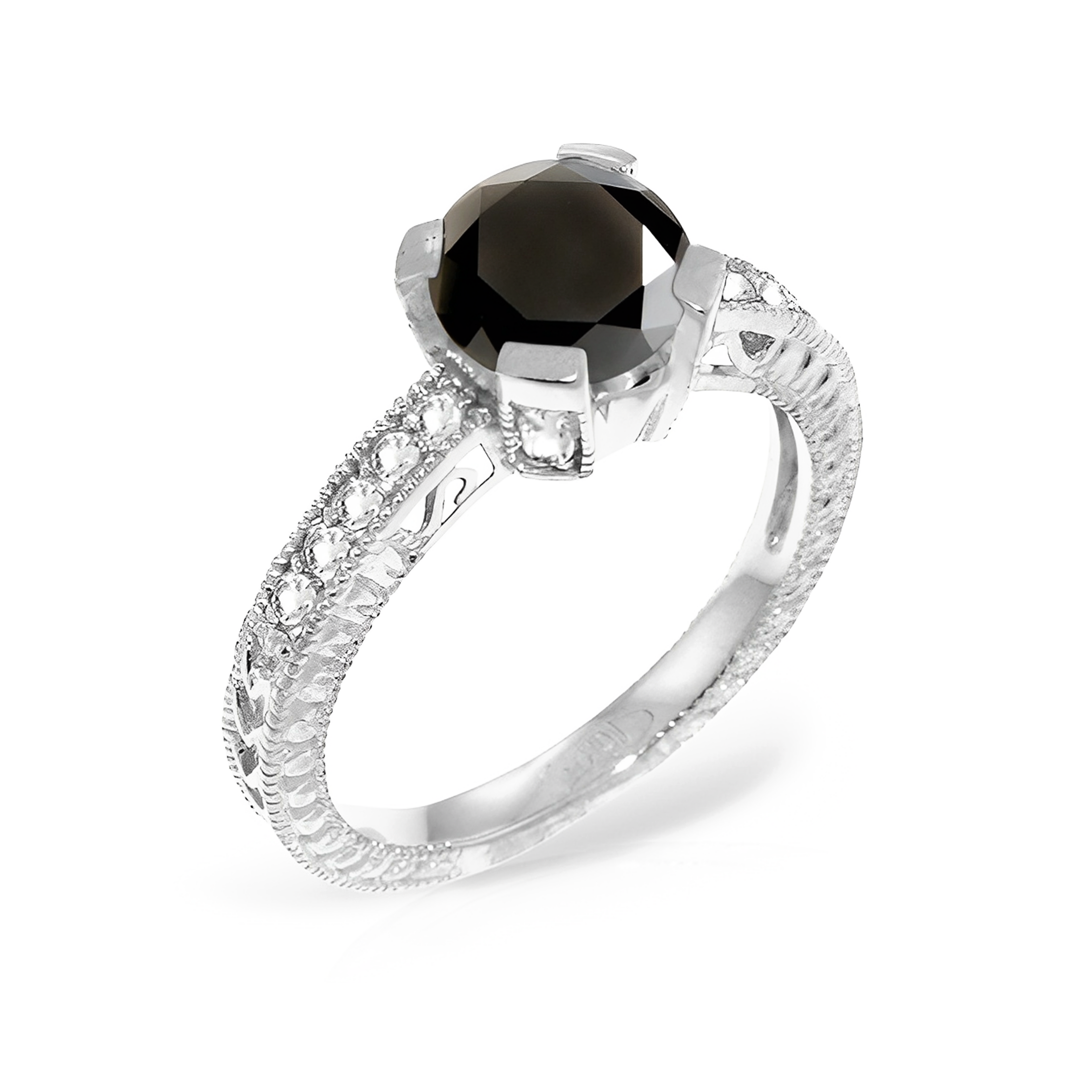 14K Gold Ring White & Black Diamonds