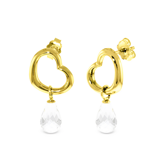 14K Gold Heart Earrings White Topaz