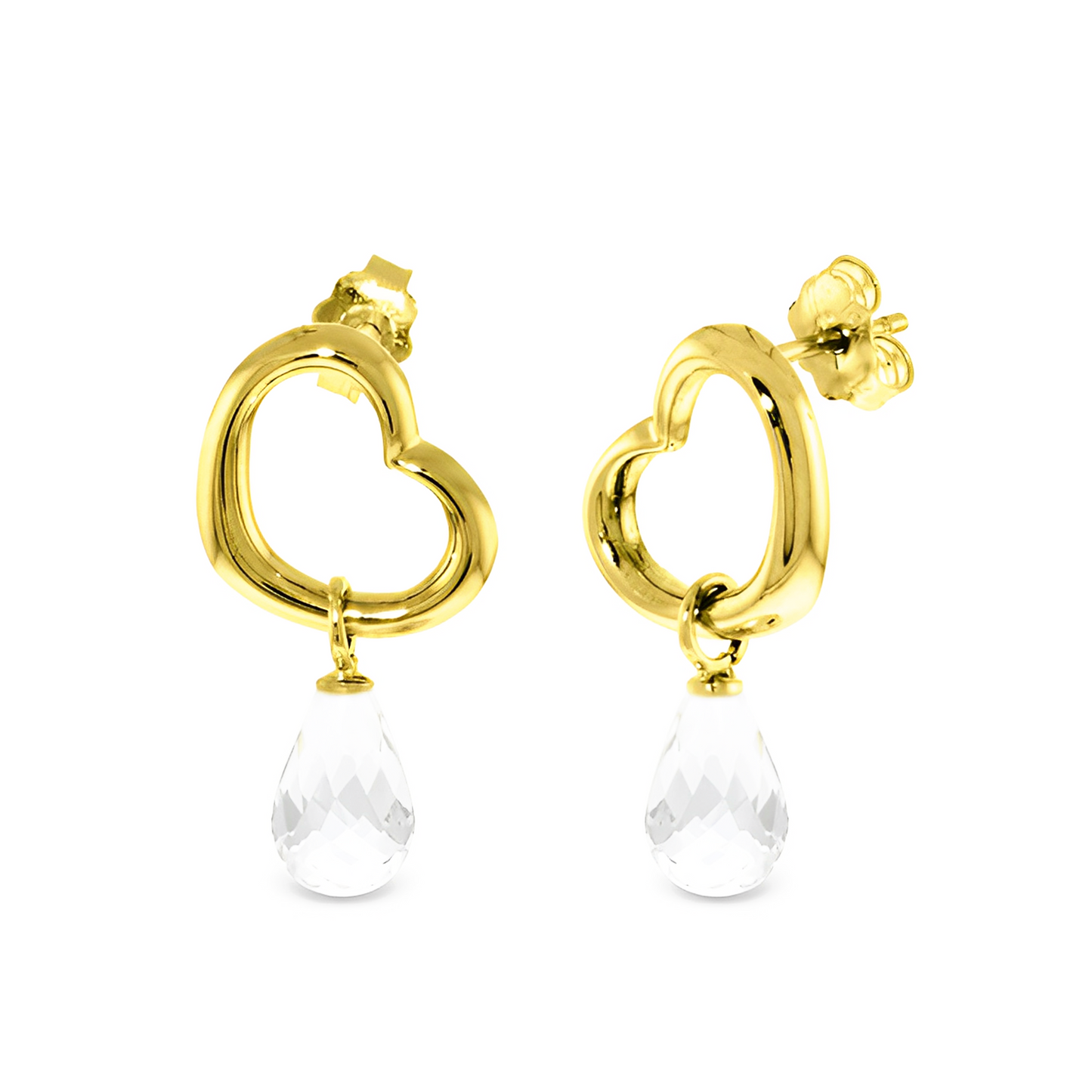 14K Gold Heart Earrings White Topaz