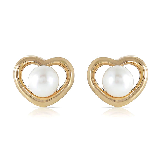 14K Gold Heartstud Earrings Pearls