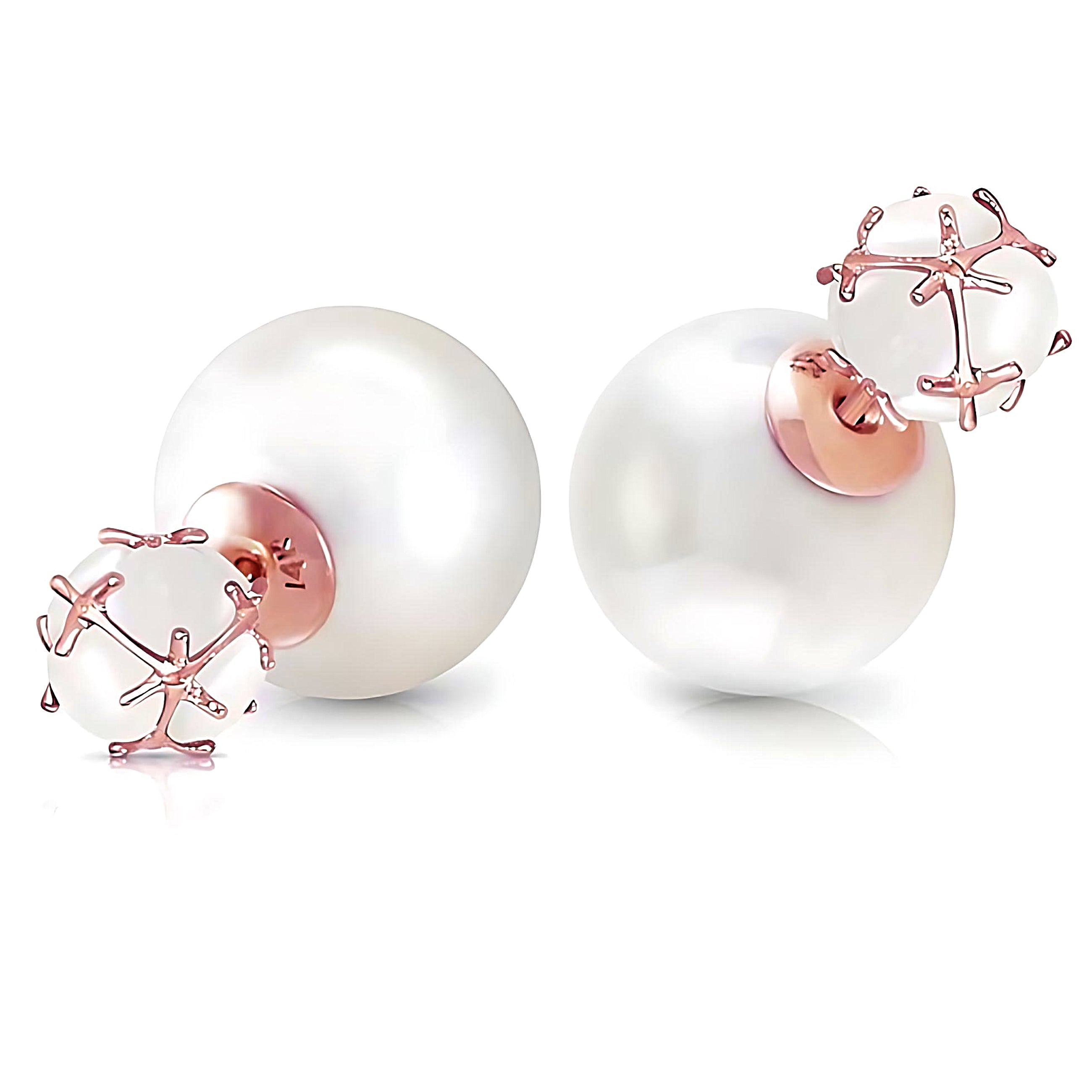 14K Gold Pearls And Opals Stud Earrings