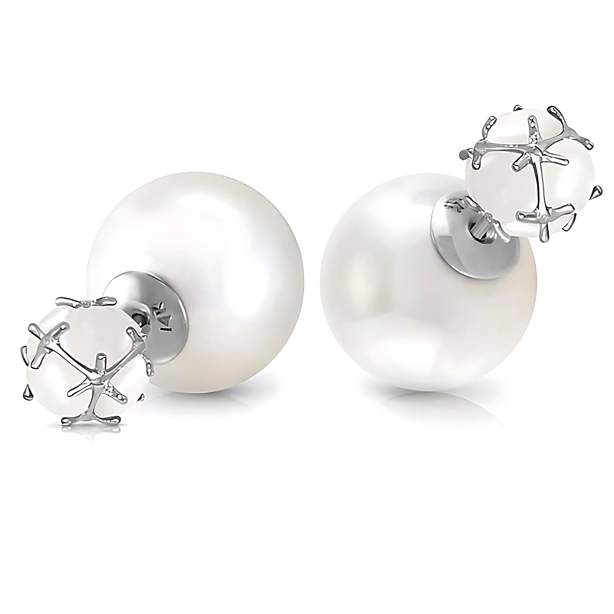 14K Gold Pearls And Opals Stud Earrings