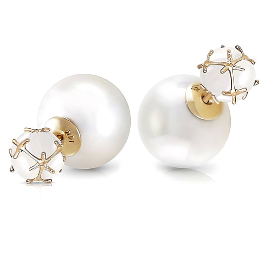 14K Gold Pearls And Opals Stud Earrings